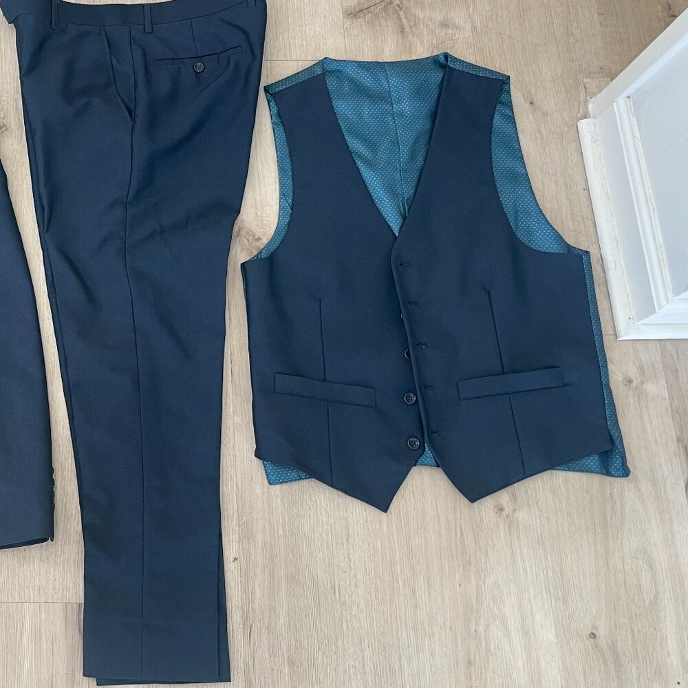 Giovanni Testi 3-Piece Suit Set – Navy Blue – Jacket, Vest & Pants – Men’s 38R
